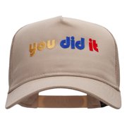 You Did It Embroidered Solid Cotton Twill 5 panel Mesh Back Cap - Khaki OSFM