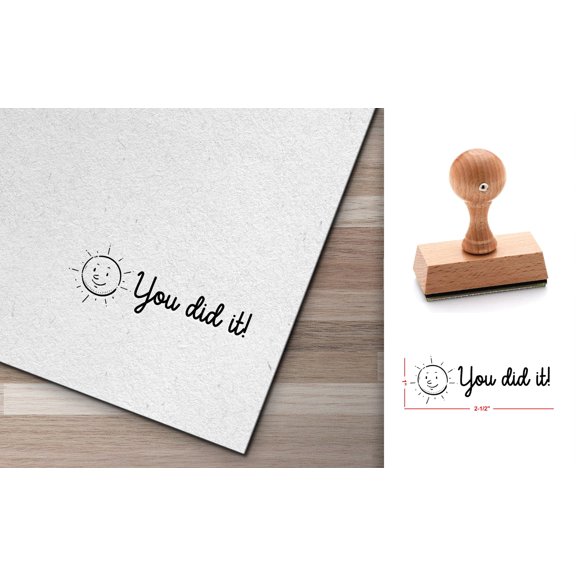 You Did It! Teacher Stamp - Smiley Sun Design | Classroom Grading, Self-Inking or Wood Stamp Gift