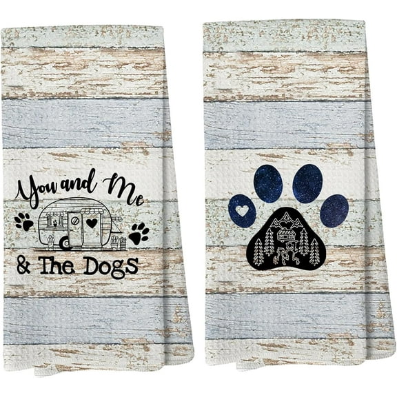 You and Me and The Dogs Camping Kitchen Towels,Camping Dish Towels,Dog Kitchen Towels,Camping Gifts for Women Men,Campsite Decor,Camping Supplies for RV Campers 18x26 Inch Set of 2
