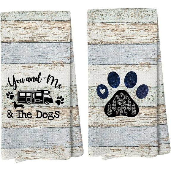 You and Me and The Dogs Camping Kitchen Towels,Camping Dish Towels,Dog Kitchen Towels,Camping Gifts for Women Men,Campsite Decor,Camping Supplies for RV Campers 18x26 Inch Set of 2（camp3）