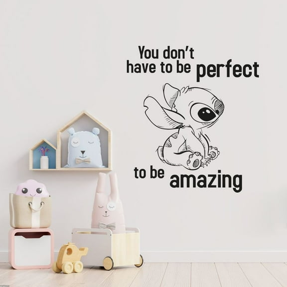 You Dont Have To Be Perfect To Be Amazing Lilo and Stitch Quote Vinyl Wall Sticker Decal Wall Art Décor Home Room Kids Room Boys Girls Room Winnie Lilo Stitch Living Room Decoration Size (20x20 inch)