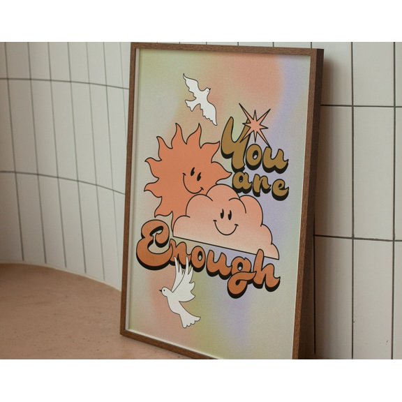 You Are Enough Gradient Print - Gradient Blur, Pastel Gradient, Positive Affirmation, Clouds, Retro Psychedelic, Y2K Art, Home, Retro Quote Wall Art, Modern Wall Decor, 8x12 UNFRAMED