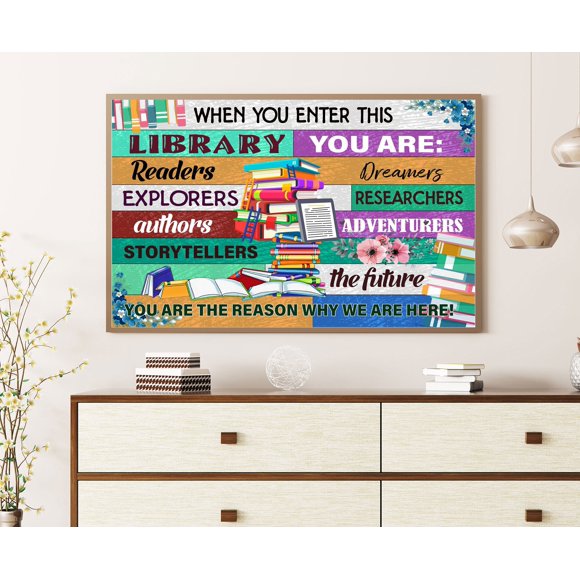 When You Enter This Library, Reader poster, Books Lover, Bookish Decor poster,dining room wall decor ideas, artwork for walls, art deco, frameless 20X30 inches