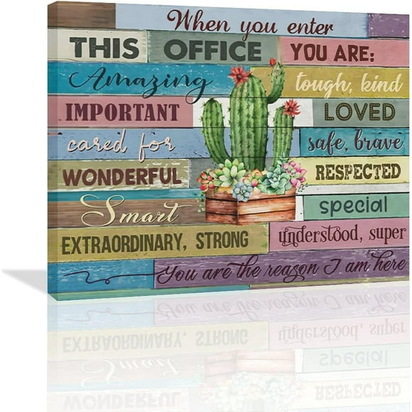 When You Enter This Office You are Amazing Wonderful Tough Kind Print Canvas Wall Art Cactus Succulents Office Inspirational Poster School Counselor Poster Office Decor Therapist Decor