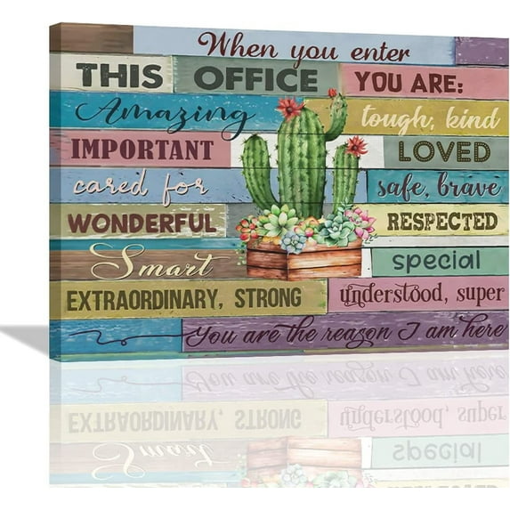 When You Enter This Office You are Amazing Wonderful Tough Kind Print Canvas Wall Art Cactus Succulents Office Inspirational Poster School Counselor Poster Office Decor Therapist Decor
