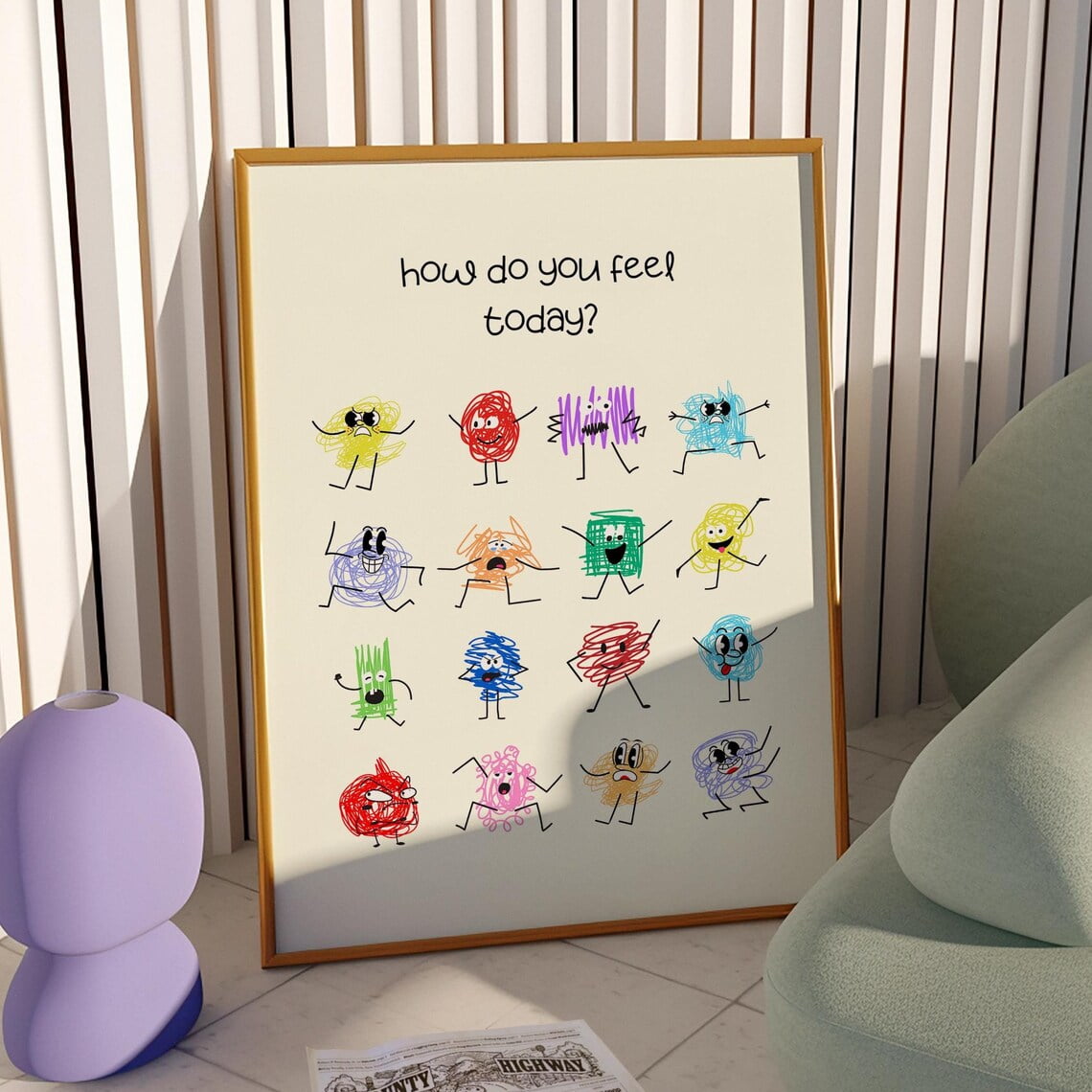 How Do You Feel Today Poster, Kids Room Decor, Funky Emotions Wall Art ...