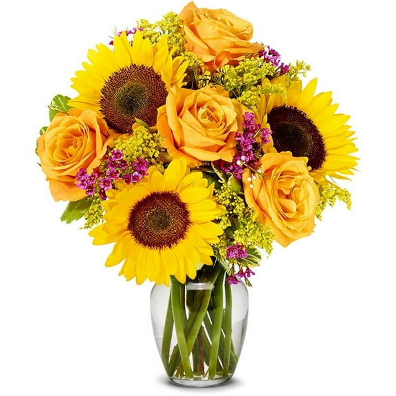 From You Flowers - Fall Rose & Sunflower Bouquet with Pink Pops for Birthday, Anniversary, Get Well, Congratulations, Thank You, All Occasions