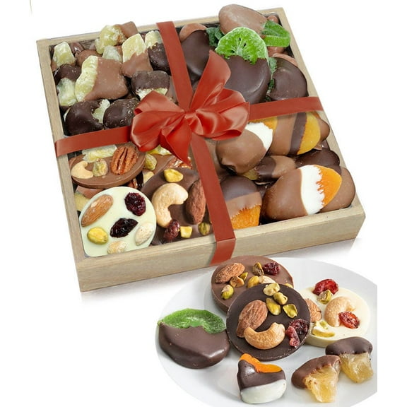 From You Flowers - Luxury Belgian Chocolate Covered Dried Fruit Wooden Tray for Birthday, Anniversary, Get Well, Congratulations, Thank You, All Occasions