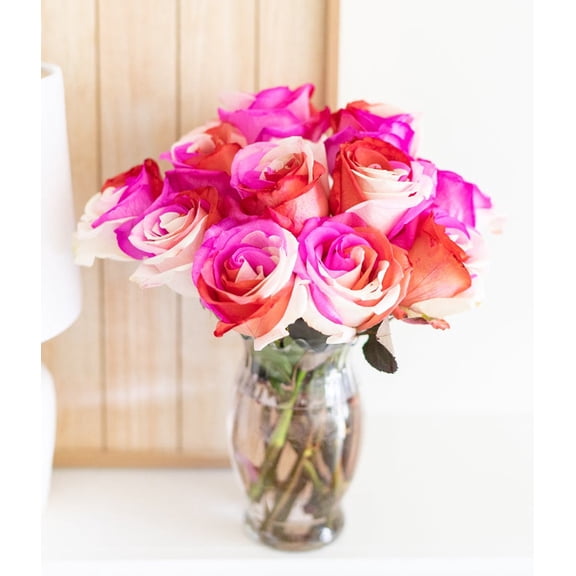 From You Flowers - One Dozen Wild Pink Roses in Clear Glass Vase for Birthday, Anniversary, Get Well, Congratulations, Thank You, All Occasions
