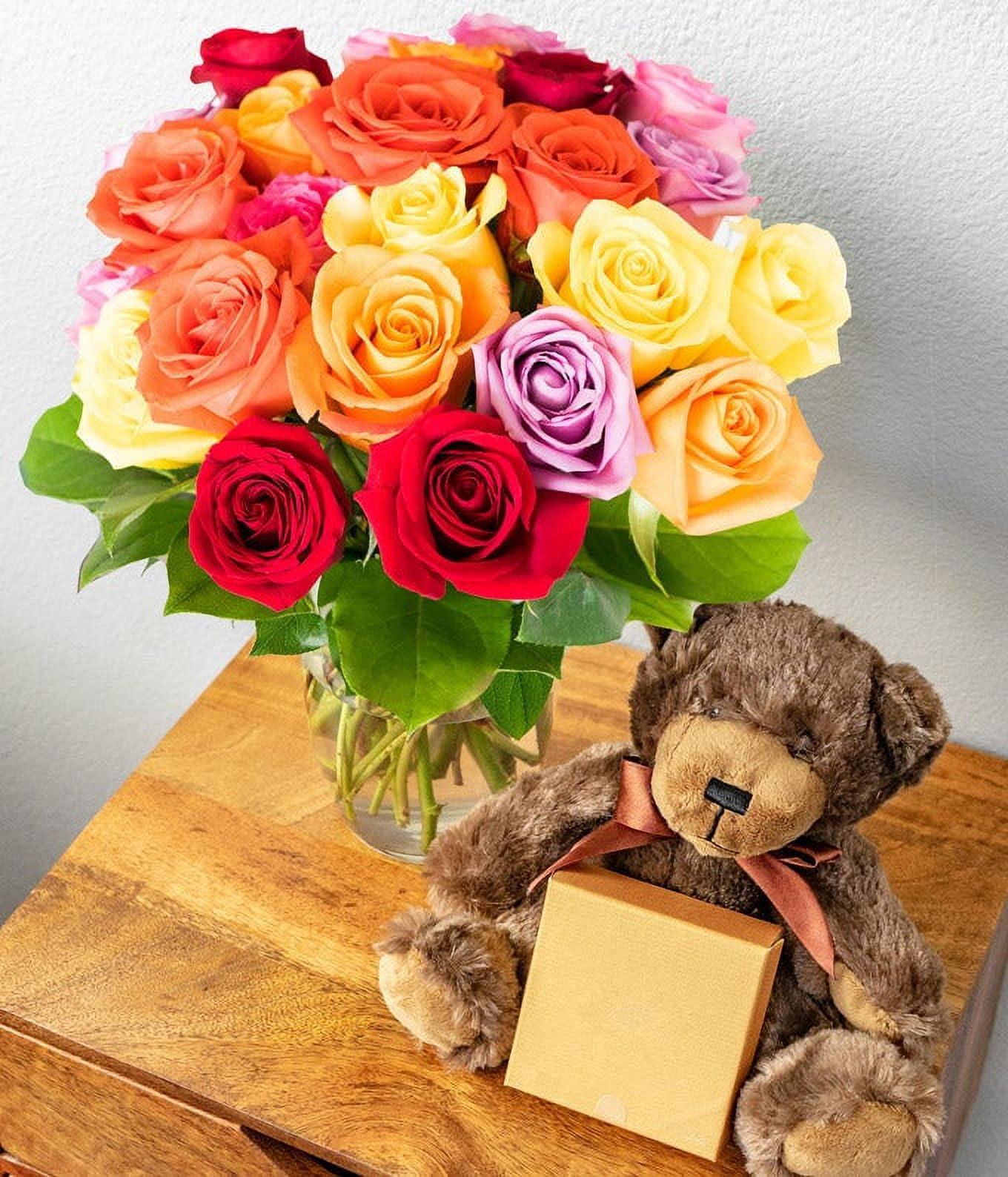 From You Flowers - Two Dozen Assorted Rainbow Roses with Chocolates ...