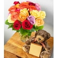 thumbnail image 1 of From You Flowers - Two Dozen Assorted Rainbow Roses with Chocolates & Teddy Bear in a Clear Glass Vase for Birthday, Anniversary, Get Well, Congratulations, Thank You, All Occasions, 1 of 1