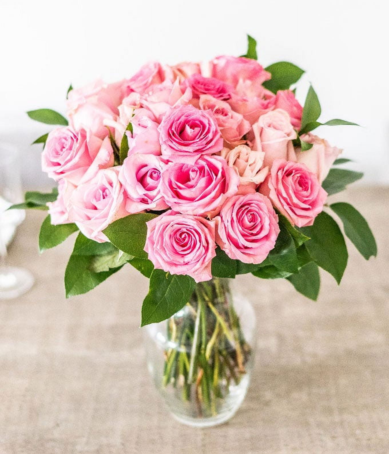 From You Flowers - Two Dozen Light Pink Long Stem Roses in a Clear Glass Vase for Birthday, Anniversary, Get Well, Congratulations, Thank You, All Occasions