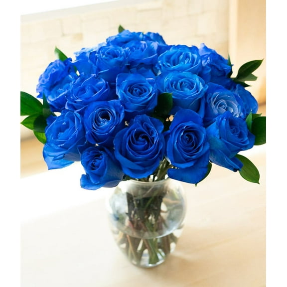 From You Flowers - Two Dozen Long Stem Blue Roses in Clear Glass Vase for Birthday, Anniversary, Get Well, Congratulations, Thank You, All Occasions