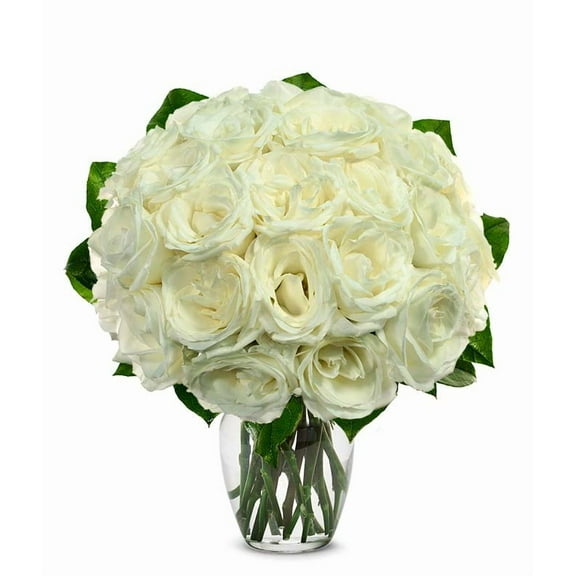 From You Flowers - Two Dozen White Roses in Clear Glass Vase for Birthday, Anniversary, Get Well, Congratulations, Thank You, All Occasions