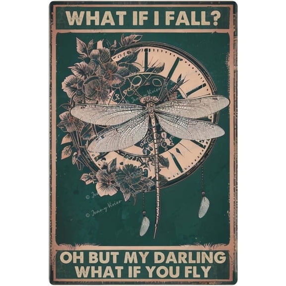 What If You Fly Dragonfly Decor, Dragonfly Decorations Indoor for Home Bedroom Living Room Kitchen Decor, Fall Sign Vintage Posters Coffee Bar Sign, Dragonfly Tin 12x8 in