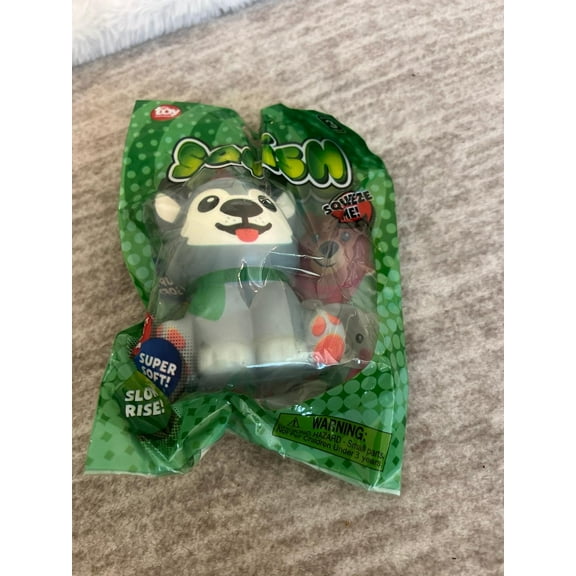 You Get 1 Husky Gray Dog Squish Squishy New (BONUS 1 FUN CHOPS & 1 ZIPPER BRACELET)