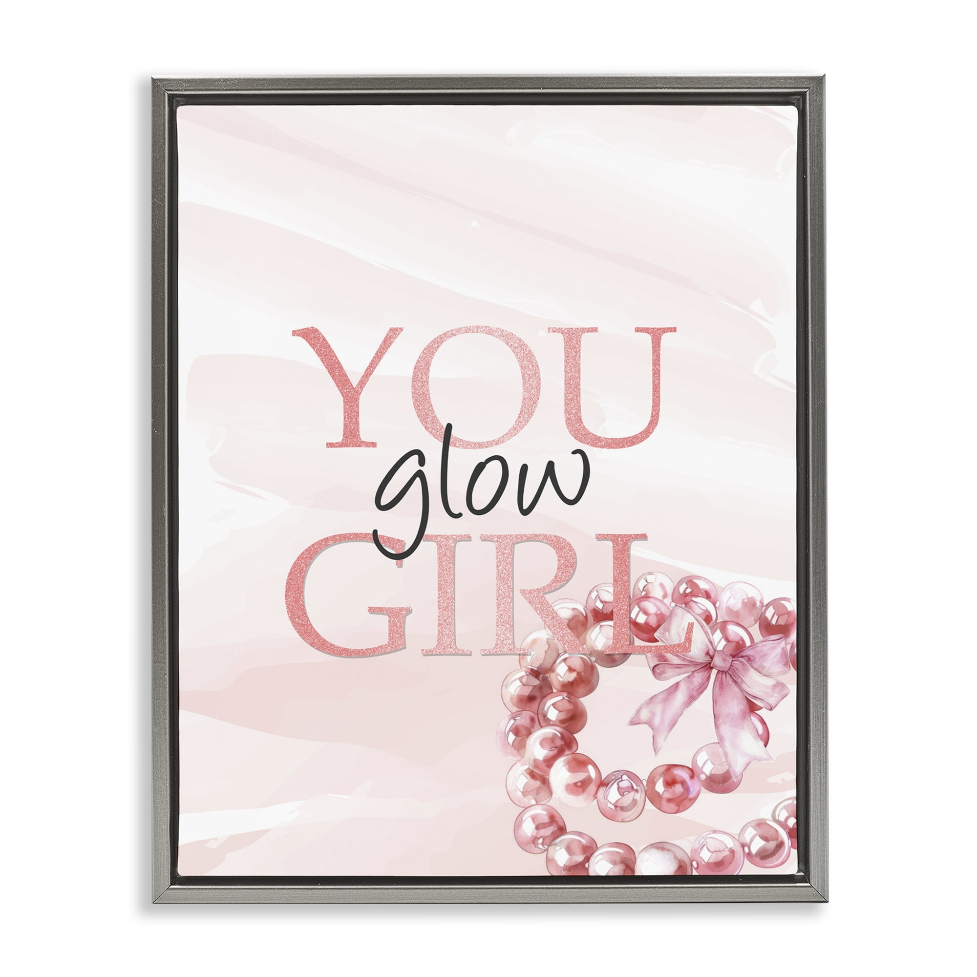 You Glow Girl Feminine Gray Framed Floater Canvas Wall Art, design by Kim Allen