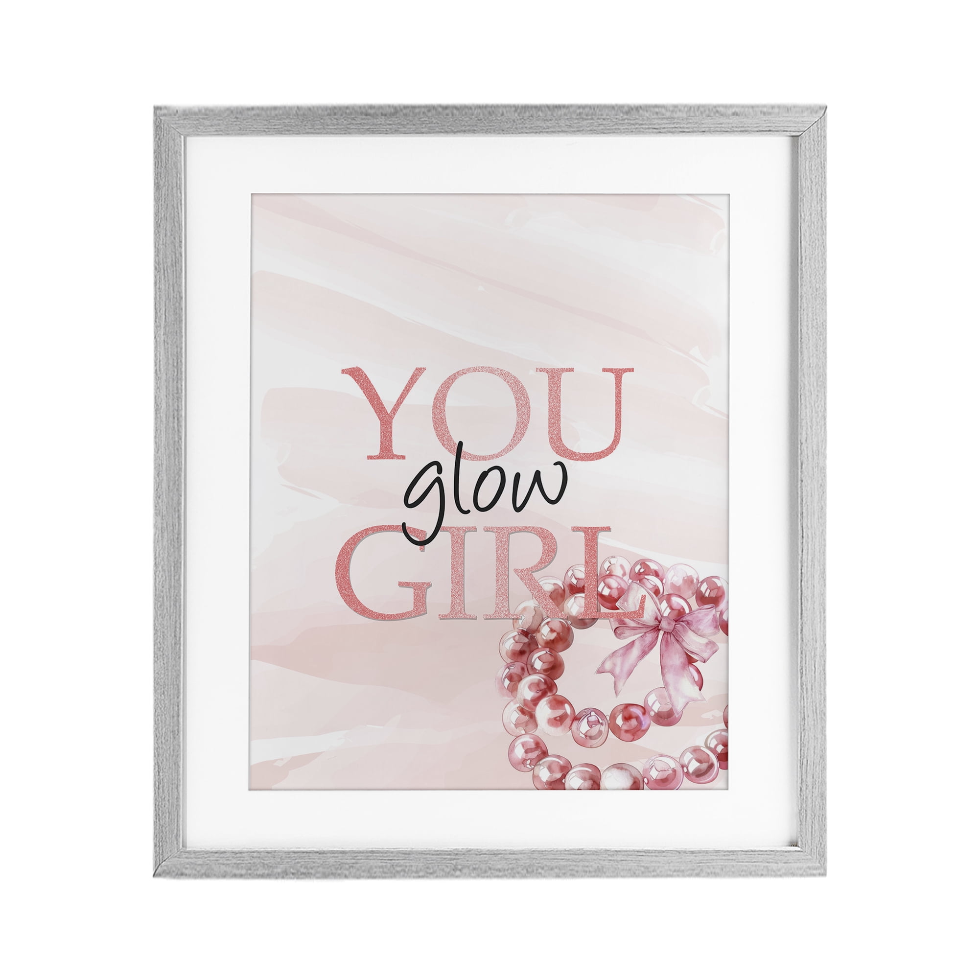 You Glow Girl Feminine Gray Framed Print Under Glass, design by Kim Allen