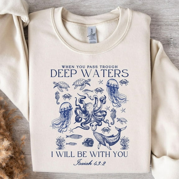 When You Go Through Deep Waters , I Will Be With You,Religious Women , God Lover, Isaiah 43:2, Religious Faith, Christian,Bible Verse Tshirt Unisex S-5XL Hot Trending Shirt, Vintage Birthday Gift