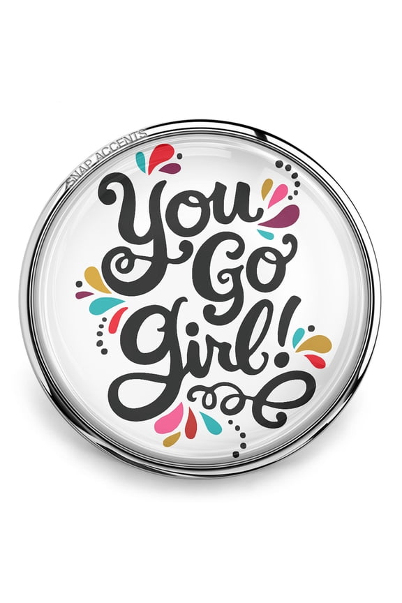Snap Jewelry You Go Girl Motivational, Multi-color Ginger Charm 18MM Button, Fits Snap Necklaces, Bracelets
