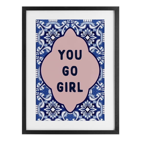 Stupell Industries You Go Girl on Blue Pattern Black Framed Print Under Glass, design by Lettered and Lined, 23 x 17