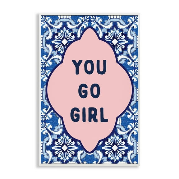 Stupell Industries You Go Girl on Blue Pattern White Framed Giclee Art, design by Lettered and Lined, 24 x 16