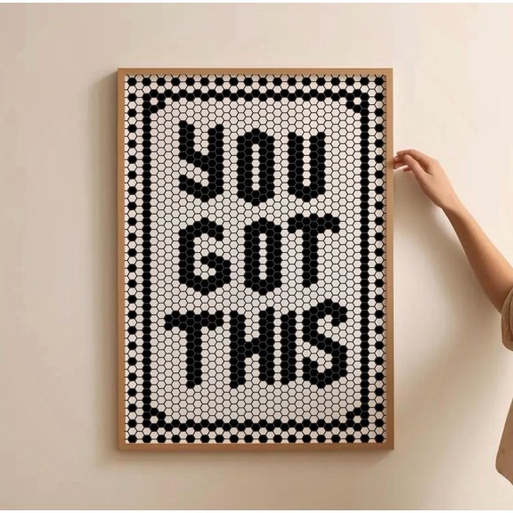 You Got This Art Print Mosaic Tile Quote Print Black Wall Art Hexagon Bistro Tile Art Uplifting Inspirational Digital Poster Wall Art Modern Wall Decor