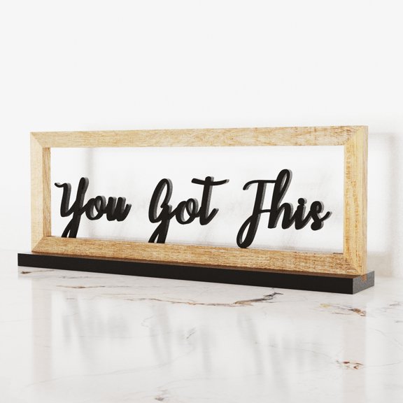 You Got This Freestanding Desk Sign, Motivational Wooden Table Decor with Floating 3D Letters, Encouragement Gift for Young Men, Teenages, Colleagues, Cute Aesthetic Farmhouse Shelf Ornament