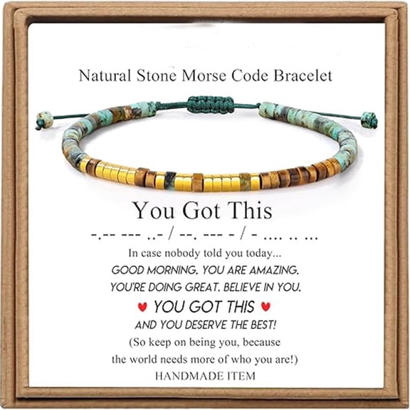 You Got This Morse Code-Inspired Beaded Bracelet with Encouragement Message Card, Adjustable Cord Motivational Gift for Women, Teens, Daughter, Friend, Graduation and New Beginnings
