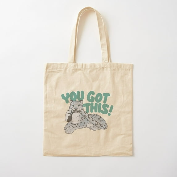 You Got This! Snow Leopard Motivational Cotton Tote Bag Canvas Tote Bag, Family Gift For Mother, Her