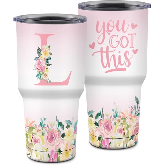 You Got This Tumbler - Inspirational Gifts for Women, Monogrammed Gifts for Women, Motivational Encouragement Job Promotion Congratulations Gifts for Women-30 oz Stainless Steel Tumbler with Initial L