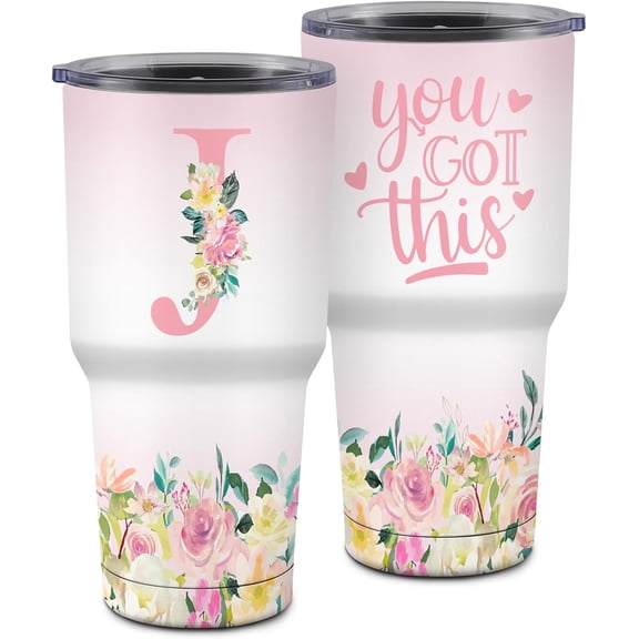 You Got This Tumbler - Inspirational Gifts for Women, Monogrammed Gifts for Women, Motivational Encouragement Job Promotion Congratulations Gifts for Women-30 oz Stainless Steel Tumbler with Initial J