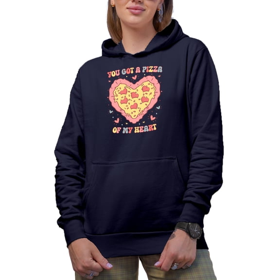 You Gotta Pizza of My Heart, Retro Valentine's Day Pun Gift, Navy Blue Hooded Sweatshirt or Hoodie, Small