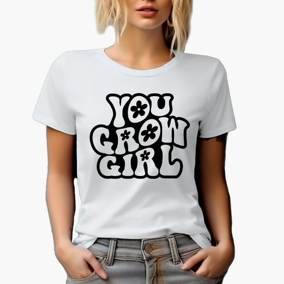 You Grow Girl, Quote About Maturity or Growth, Groovy Retro Wavy Text Merch Gift, White T-Shirt, XL