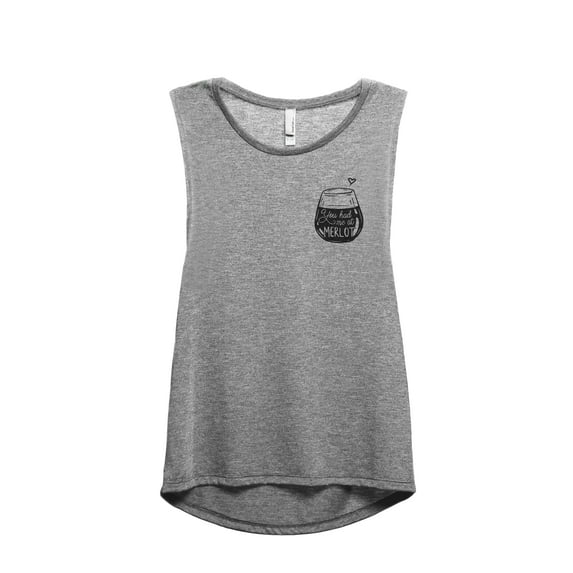 You Had Me At Merlot Women's Fashion Sleeveless Muscle Workout Yoga Tank Top Heather Grey Grey Small