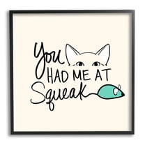 You Had Me At Squeak Peeking Cat Animals & Insects Graphic Art Black Framed Art Print Wall Art