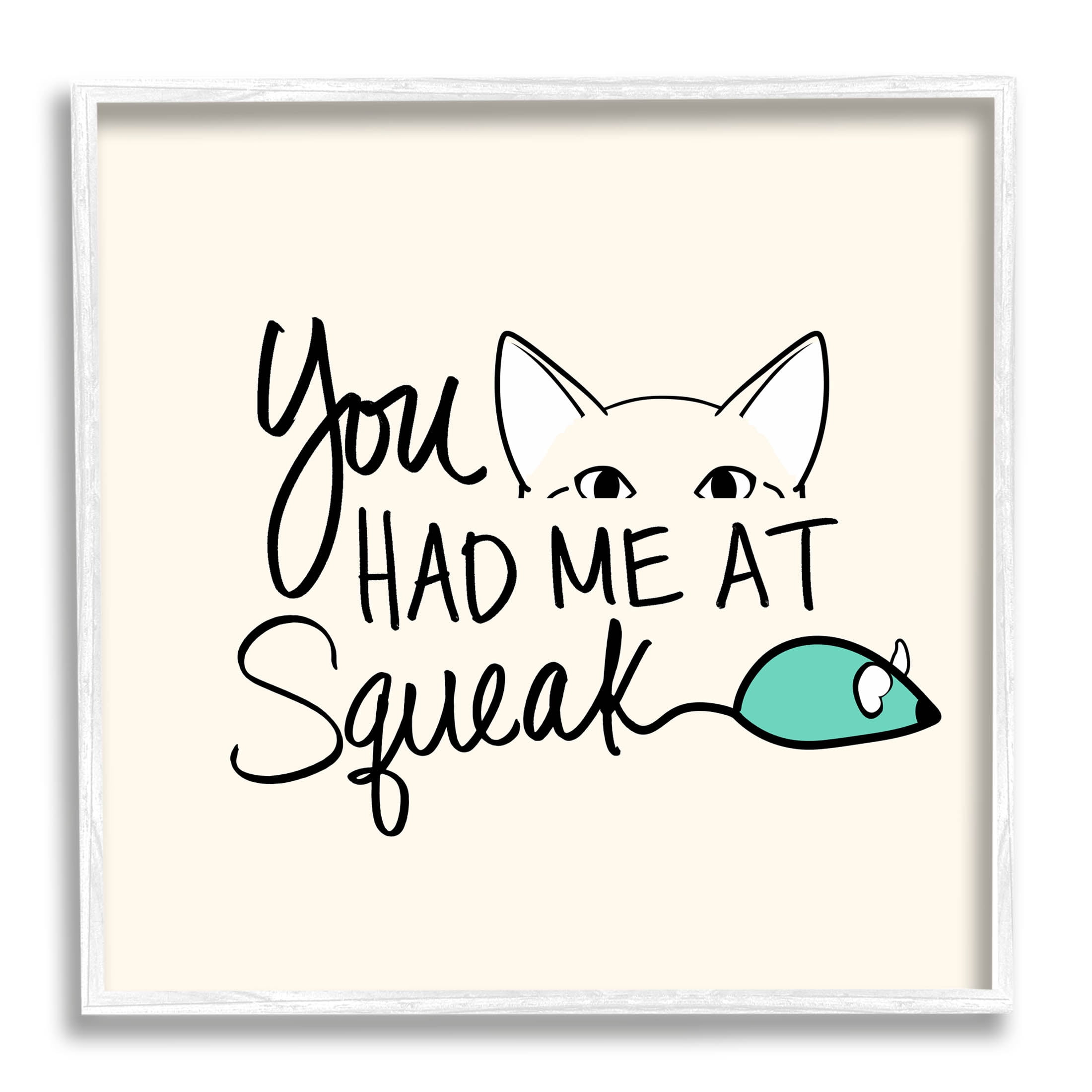You Had Me At Squeak Peeking Cat Animals & Insects Graphic Art White Framed Art Print Wall Art