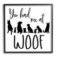 thumbnail image 1 of You Had Me At Woof Silhouette Phrase Animals & Insects Graphic Art Black Framed Art Print Wall Art, 1 of 7