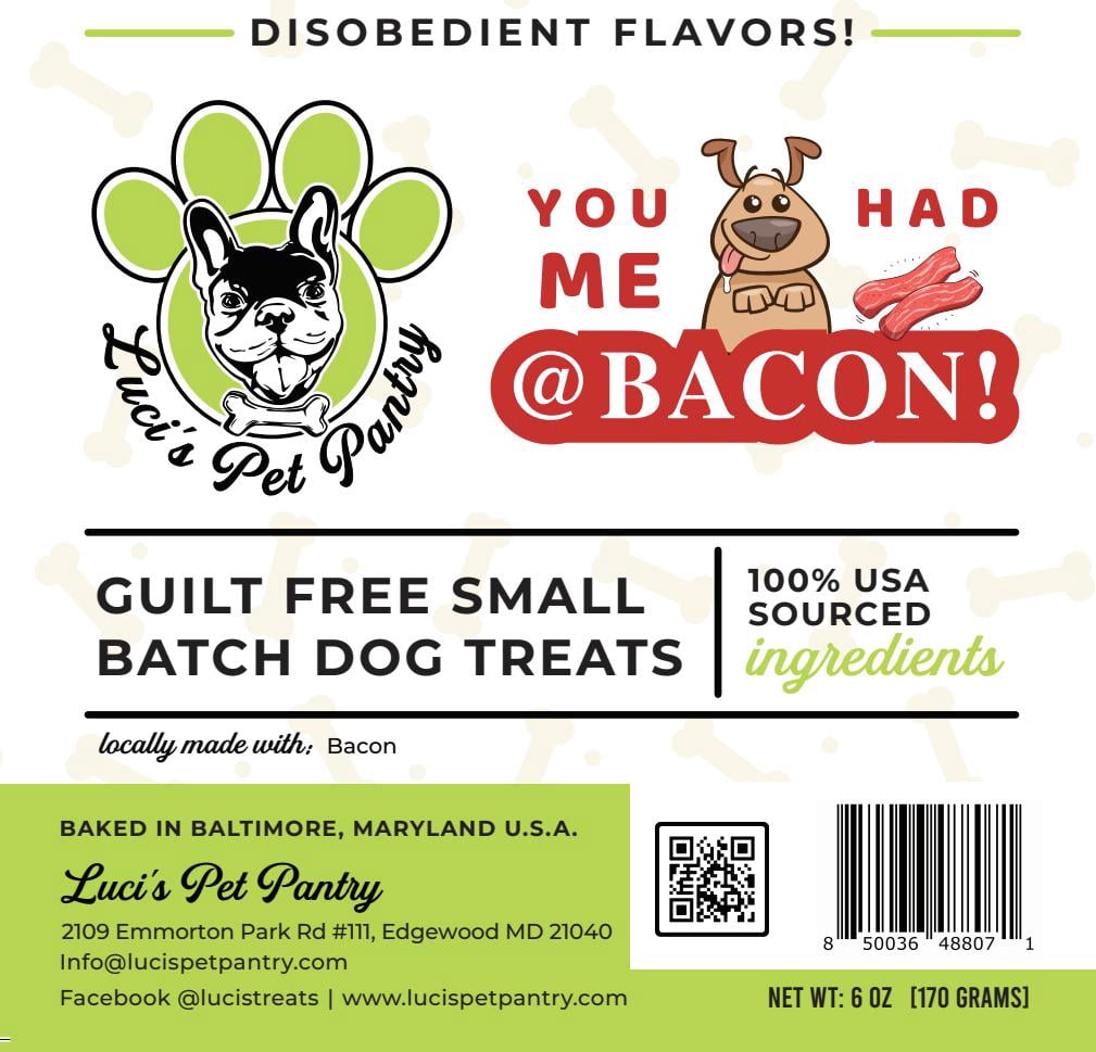 You Had Me @ Bacon "Bacon Biscuits" Homemade Dog & Puppy Treats! Gift Box with 4 - 6 oz. Treat Bags