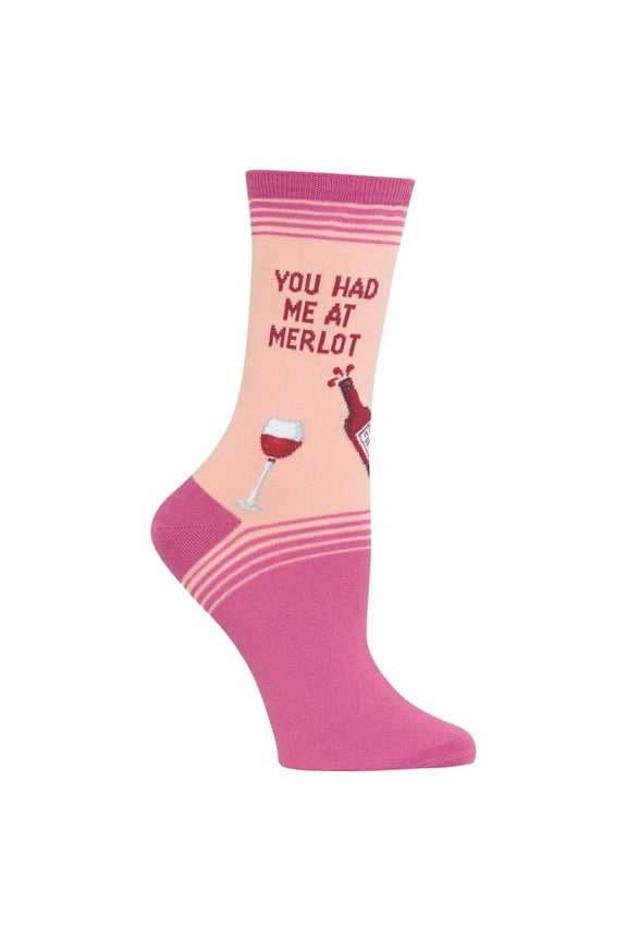 You Had Me at Merlot Blush Ladies Crew Socks Pink Size 4-10