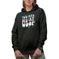 thumbnail image 1 of You Had Me at Woof with Paws & Groovy Wavy Text Art Merch Gift, Black Hooded Sweatshirt or Hoodie, Large, 1 of 5