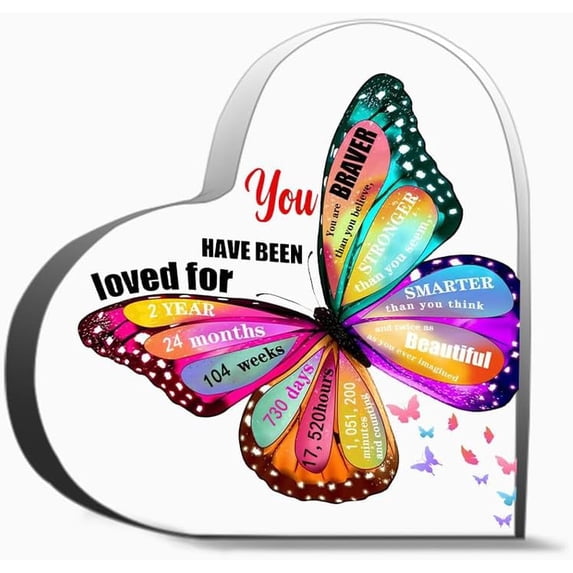 You Have Been Loved For 2 Year Unique Acrylic Heart Shaped Plaque Desk Decorations Present For Christmas Wedding Gifts 6"X6"Inch