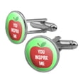 thumbnail image 1 of You Inspire Me Teacher Apple Round Cufflink Set Silver Color, 1 of 5