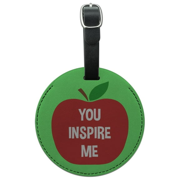 You Inspire Me Teacher Apple Round Leather Luggage Card Suitcase Carry-On ID Tag
