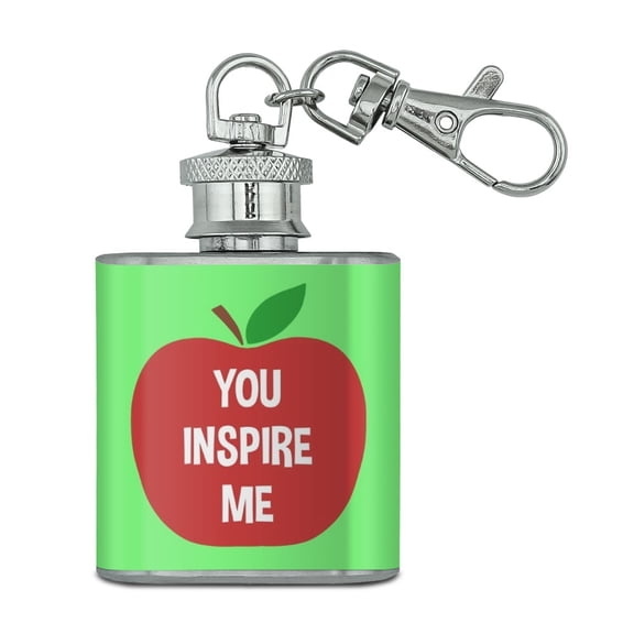 You Inspire Me Teacher Apple Stainless Steel 1oz Mini Flask Key Chain