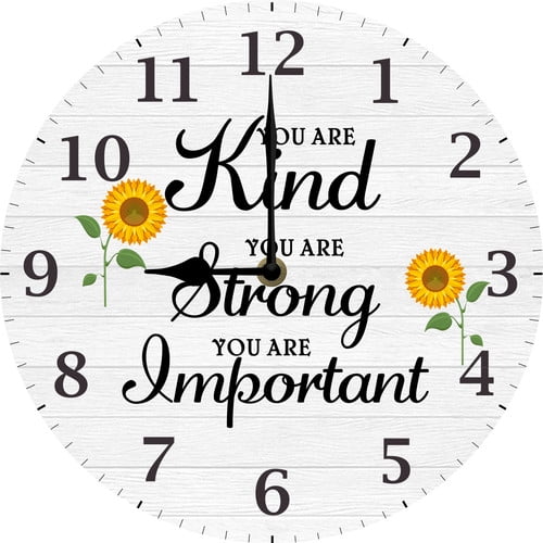 You Are Kind Strong Important Wall Clock Sunflower Inspirational Quotes Wooden Clock Birthday Gifts for Women Motivational Wall Art for Bedroom Battery Operated Silent Non-Ticking 10 Inch