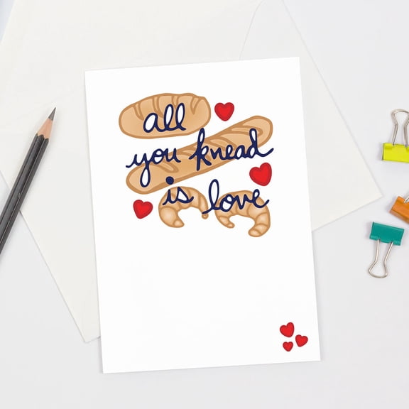 All You Knead is Love Greeting Card  Adorable Croissant Design, Blank Inside, Perfect for Baker's Gifts, Anniversaries, and Love Notes  Includes Envelope