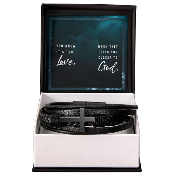 You Know It's True Love Men's Cross Bracelet - Vegan Leather with Stainless Steel