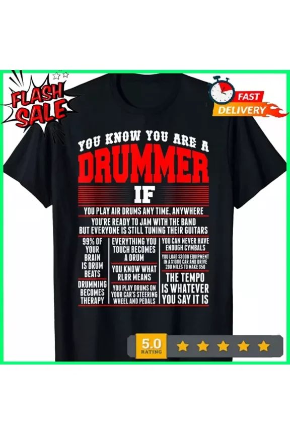 You Know You Are Drummer If You Play Air Drum Anytime T-Shirt BLACK Unisex S-5XL Hot Trending Shirt, Vintage Birthday Gift