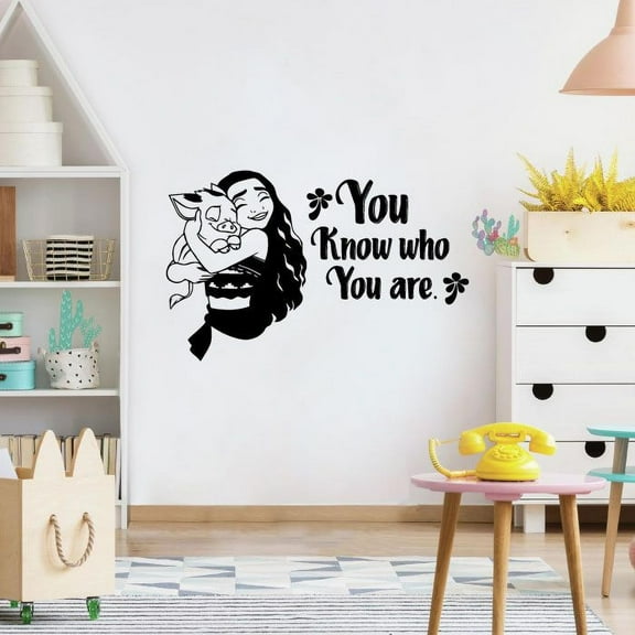 You Know Who You Are Moana And Pig Pua Vinyl Wall Art Sticker Decal Moana Disney Themed Wall Sticker For Girls Boys Kids Room Design Bedroom Nursery Kindergarten House Decoration Size (8x10 inch)